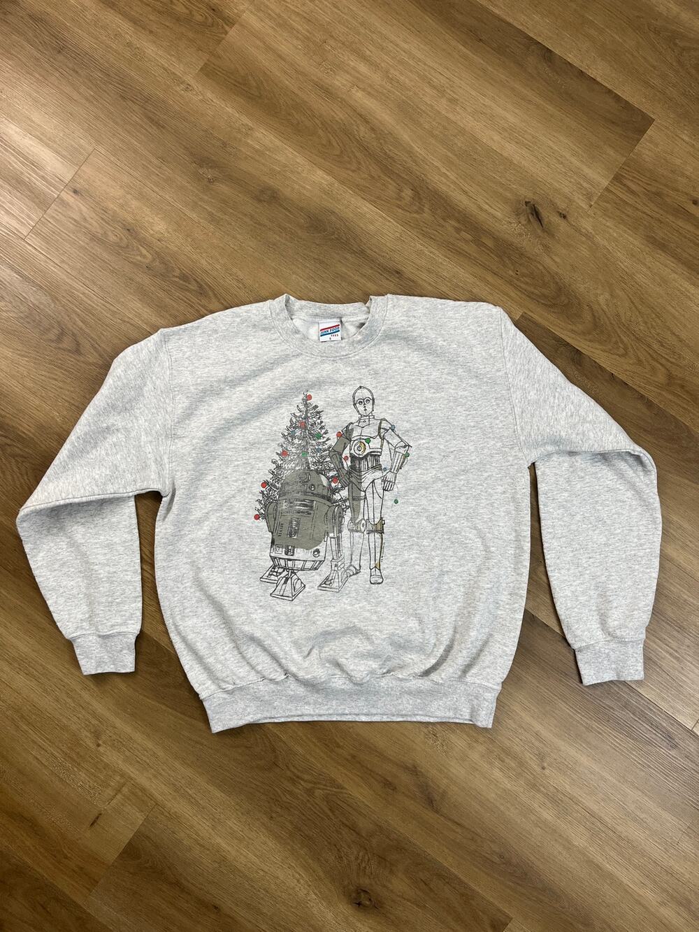 Star Wars R2-D2 C-3PO Christmas Sweatshirt Gray Junk Food S